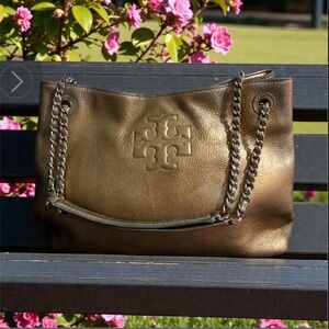 Tory Burch Thea Metallic Gold Chain Shoulder Slouchy Tote